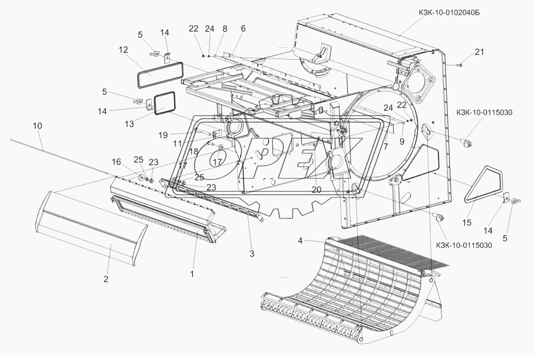 Аппарат молотильный КЗК-10-1-0102000 (установка камнеуловителя и подбарабанья)