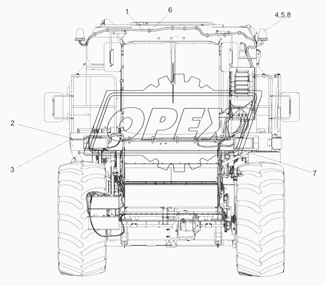 Электрооборудование молотилки самоходной (вид спереди)