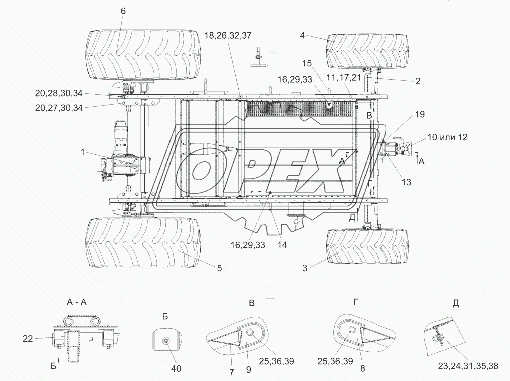 Шасси КЗК-10-0111010 (вид сверху)