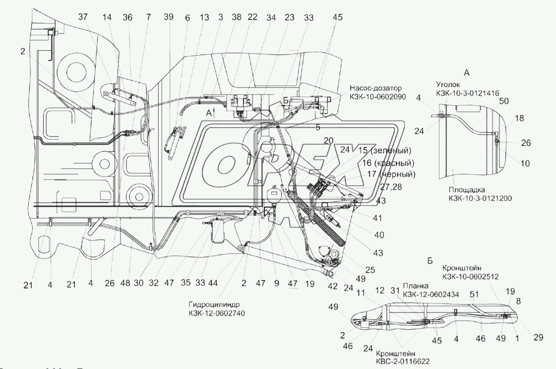 Гидросистема рулевого управления и силовых гидроцилиндров КЗК-10-3-0602000 (лист 1)