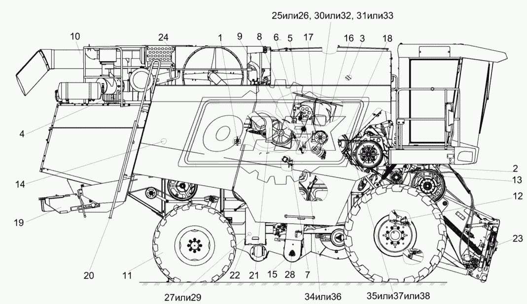 Молотилка самоходная КЗК-10-3-0100000 (вид справа)