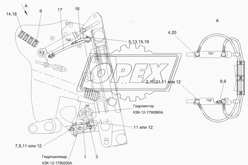 Система гидравлическая камеры наклонной КЗК-12-1790000А