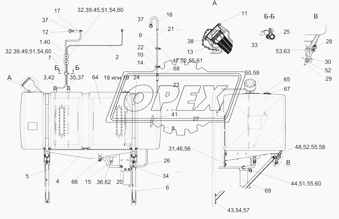 Установка бака топливного КЗК-12-0126600