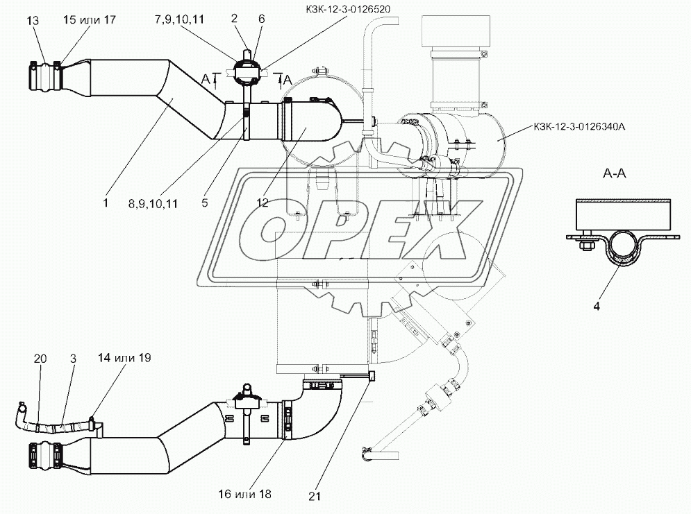 Установка трубы воздушной КЗК-12-3-0126350А