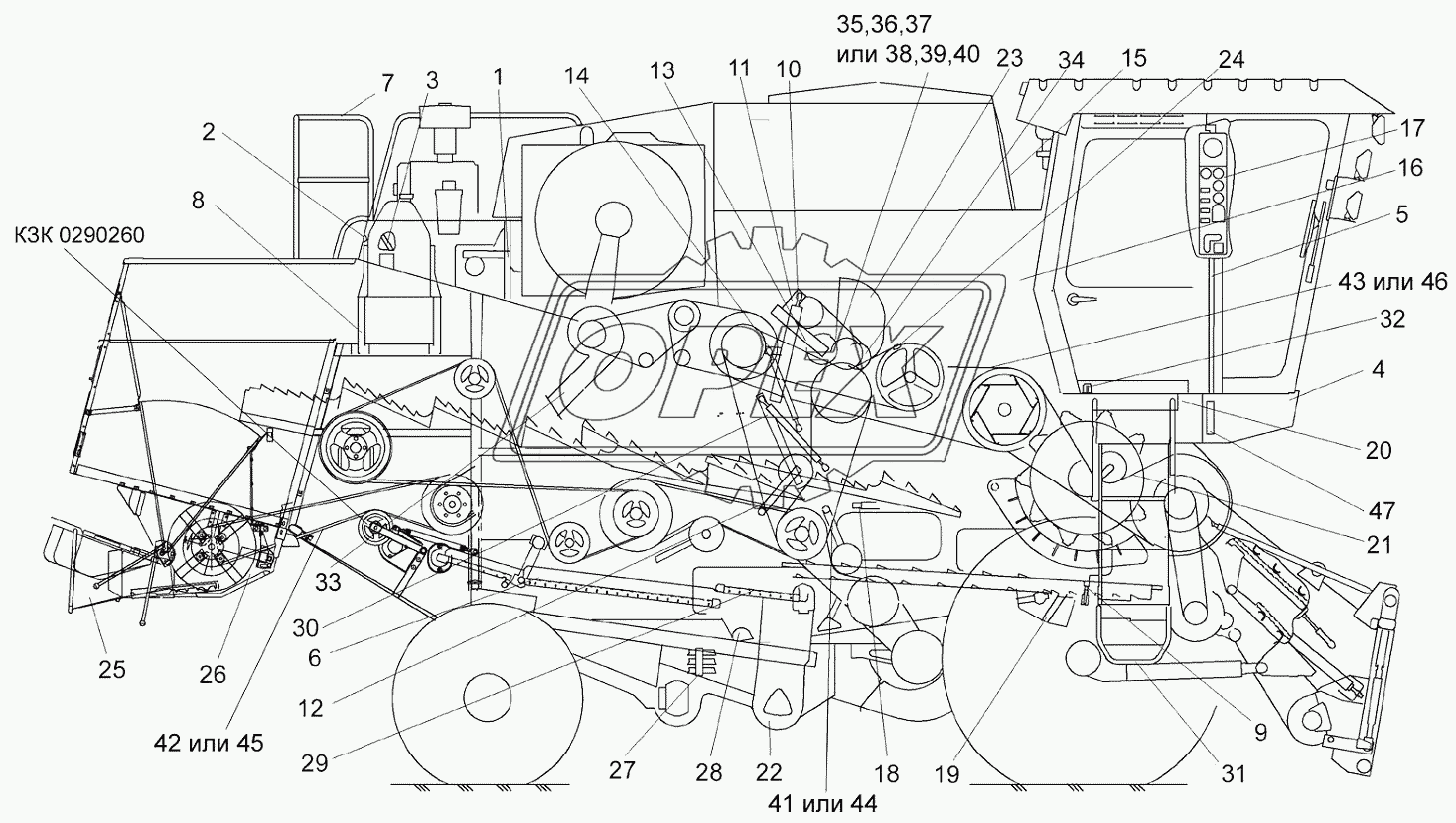 Молотилка самоходная КЗК 0100000Б-09 (вид справа)