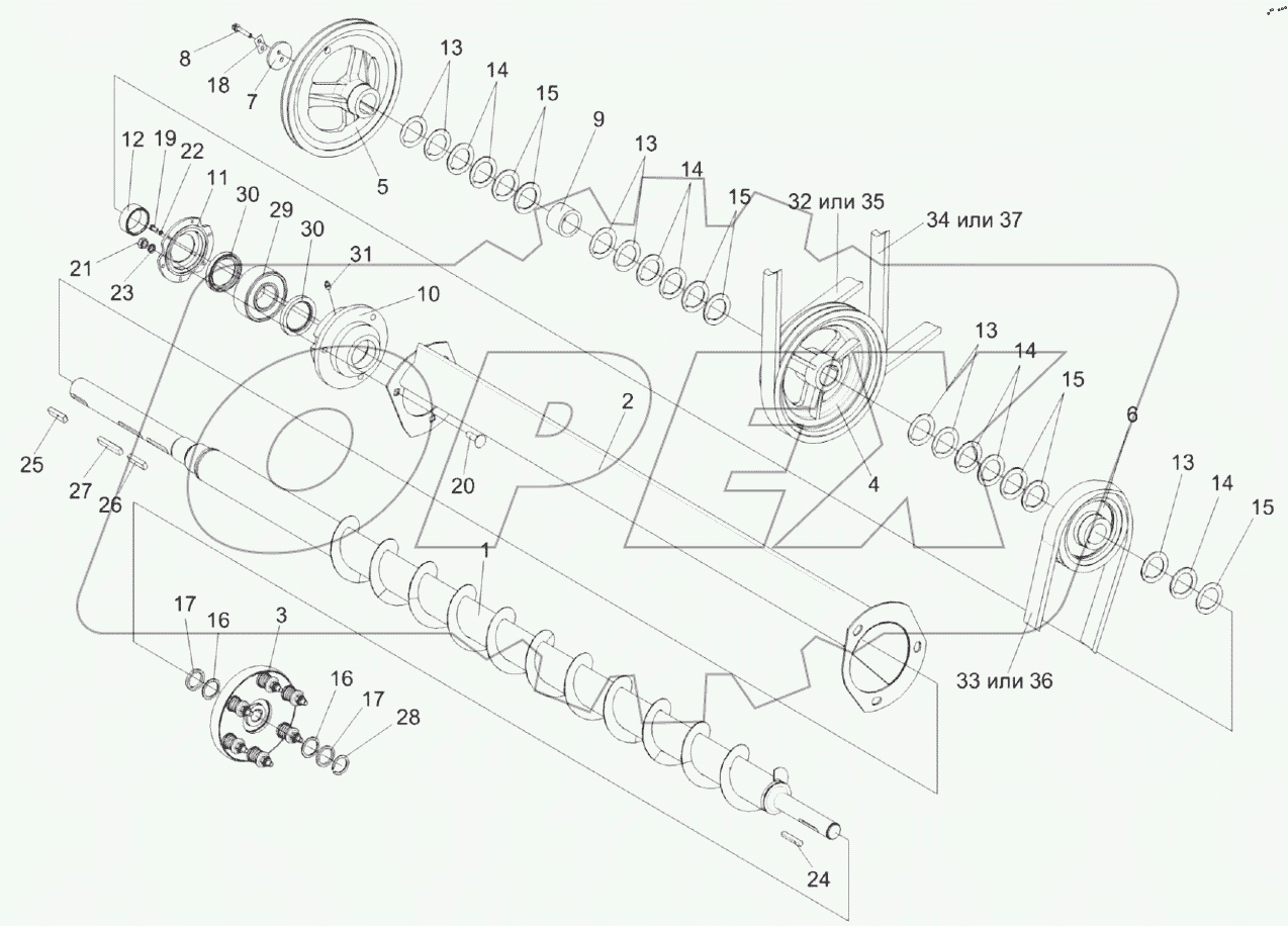  Установка шкивов на шнек распределительный КЗК 0202770В