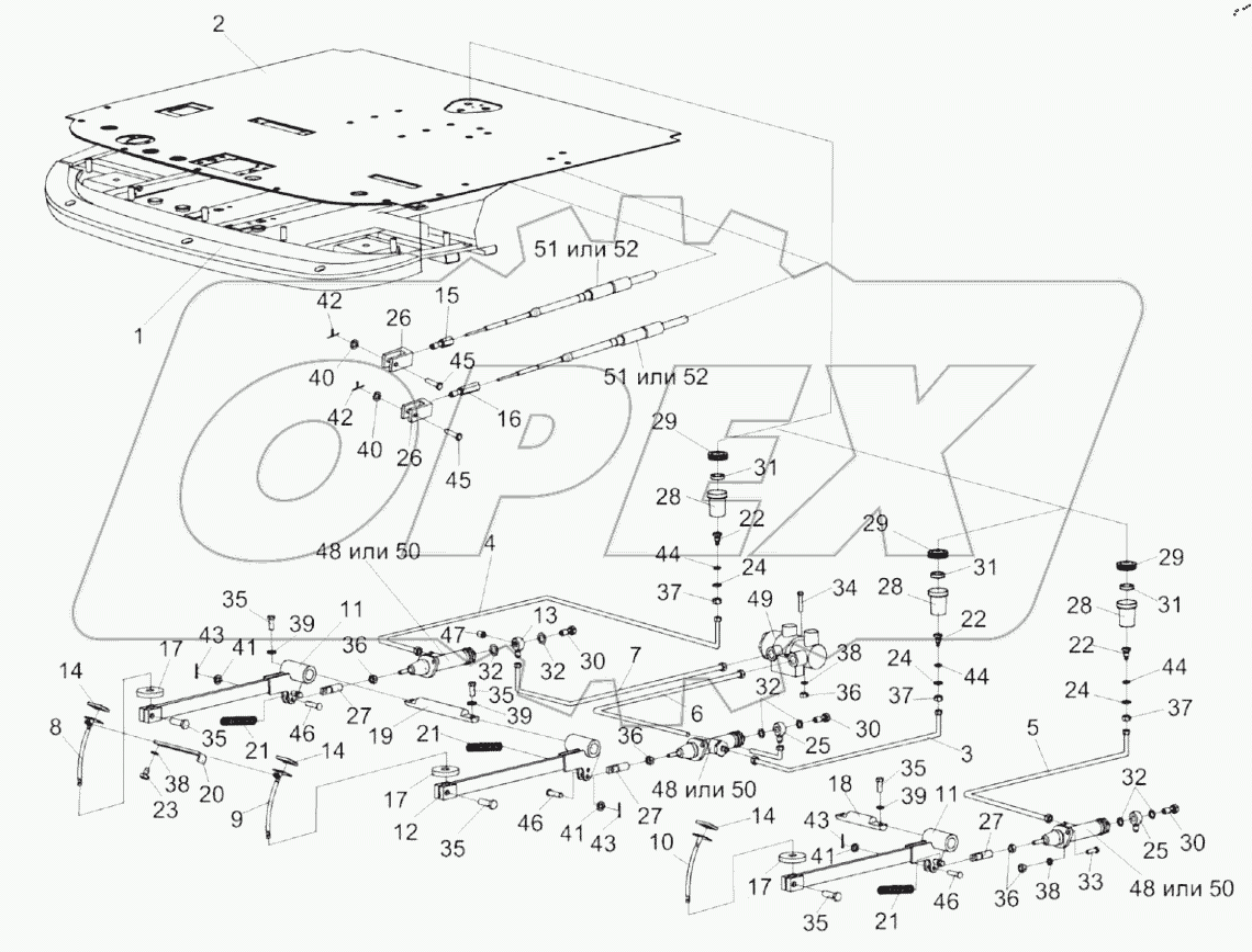  Рычаги и трубопроводы площадки управления