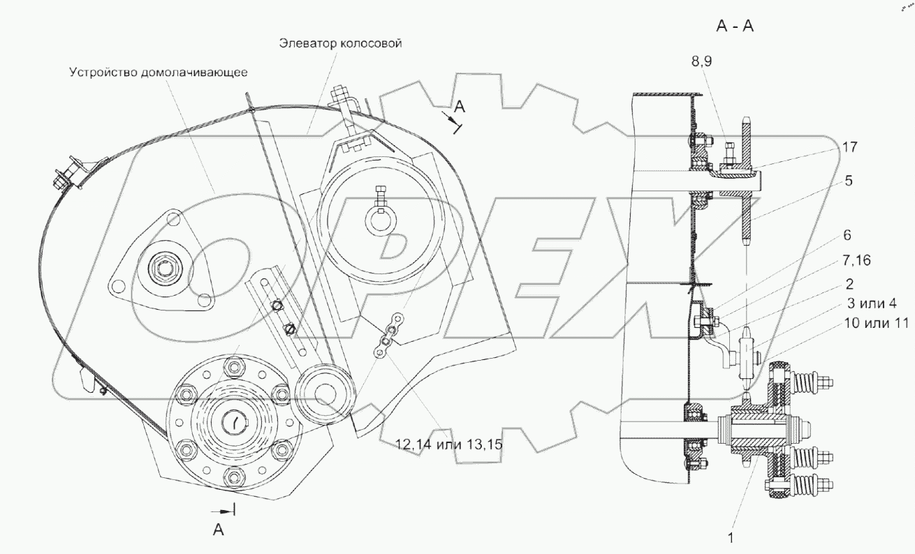  Установка цепного привода элеватора колосового