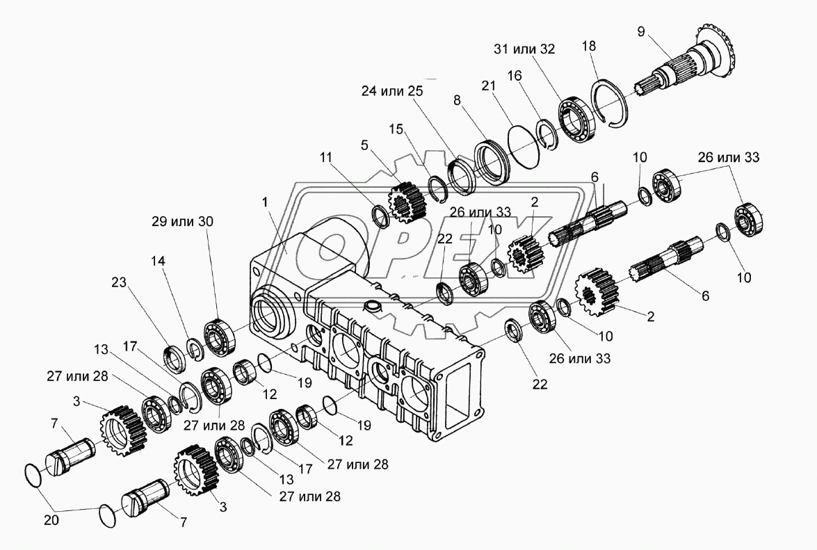 Редуктор цилиндрический ПКК 0202890 (валы и шестерни)