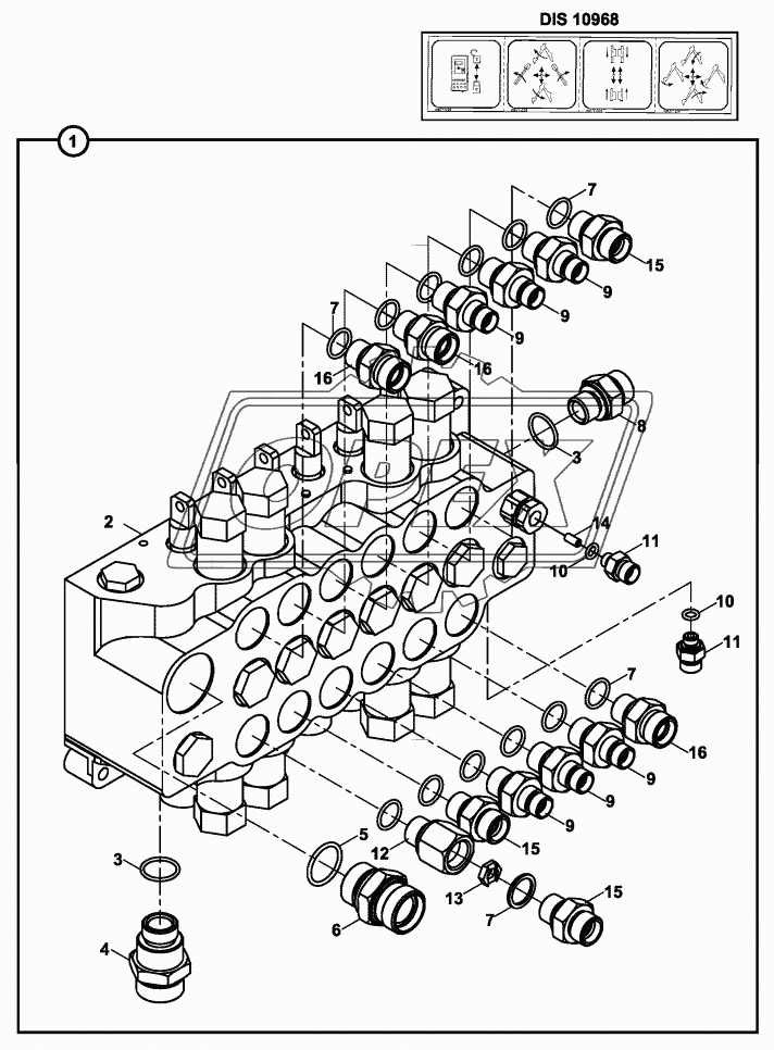 BACKHOE CONTROL VALVE BLOCK AND ADAPTERS, DIS10968