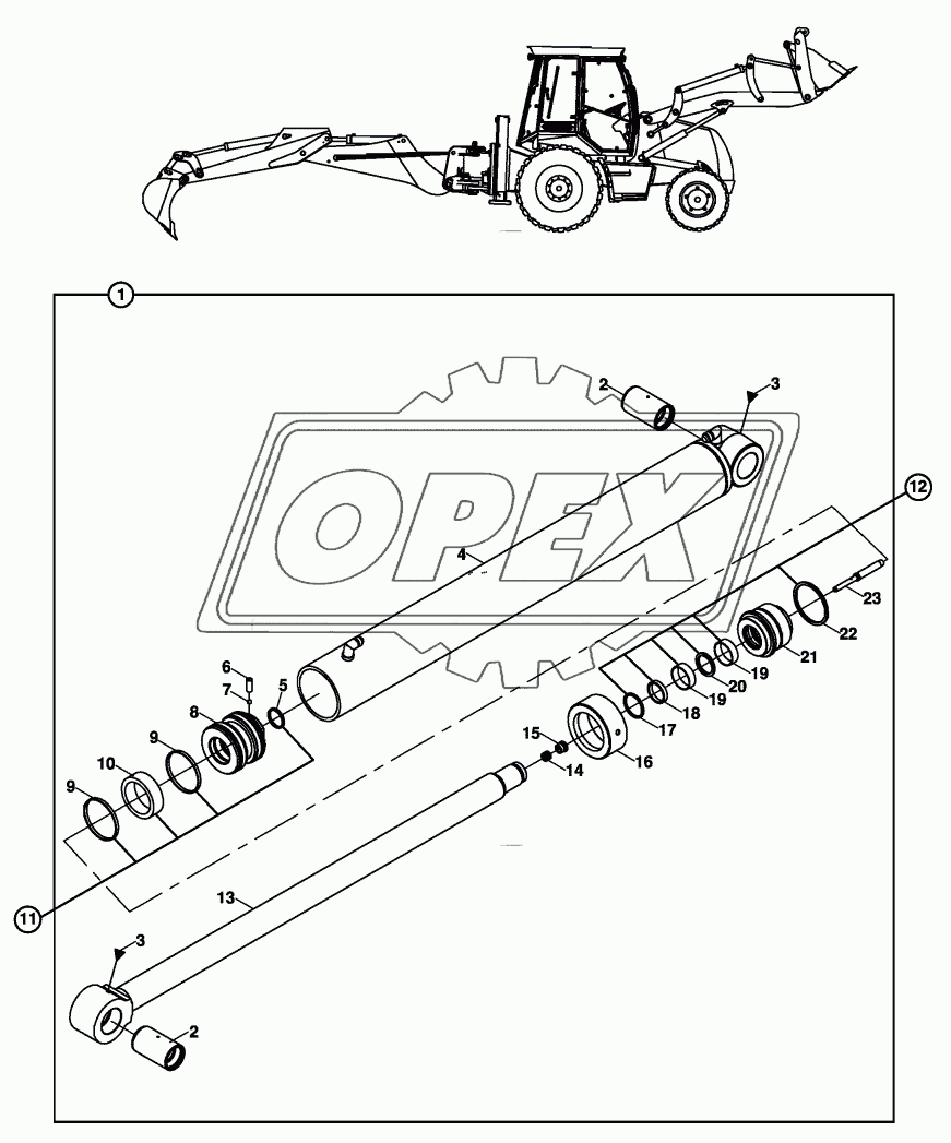 RAM, MAIN BOOM, BACKHOE, WITH PROTECTION VALVE