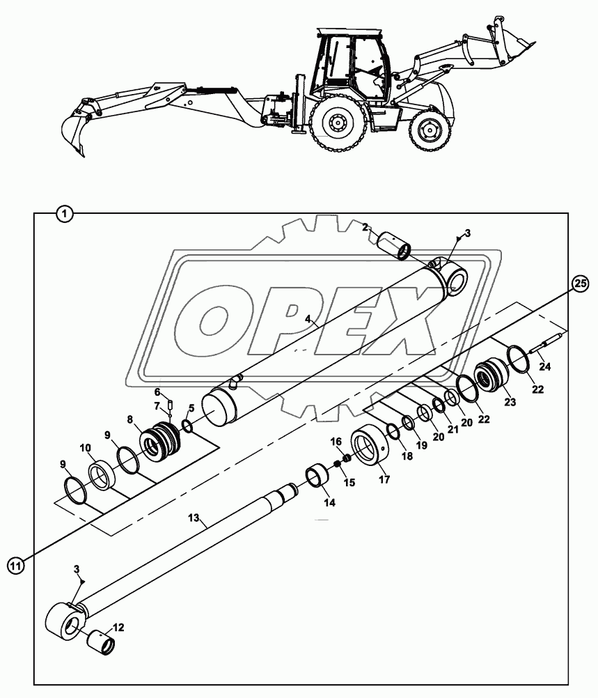 RAM, DIPPER, BACKHOE, WITH PROTECTION VALVE