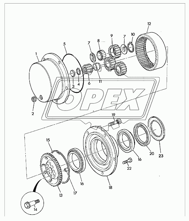 HUB & COMPONENTS, FRONT AXLE, SD55