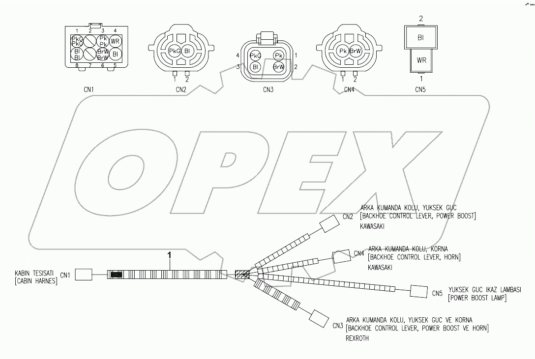  CABLE, BACKHOE CONTROL LEVER A19001-