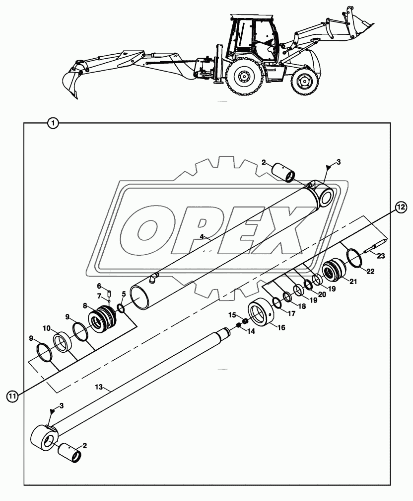 RAM, MAIN BOOM, BACKHOE, WITH PROTECTION VALVE