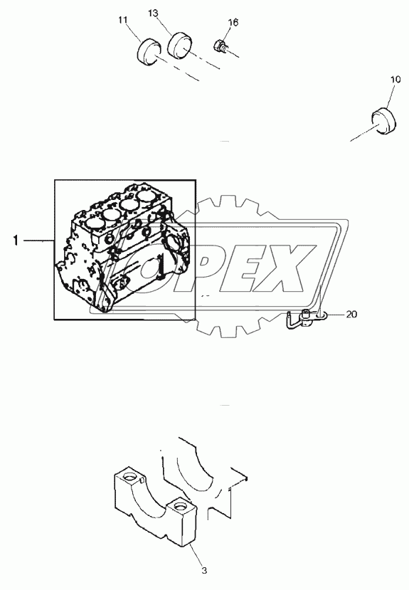 CYLINDER BLOCK AND LINERS, ENGINE 1104C-44T, RG38101