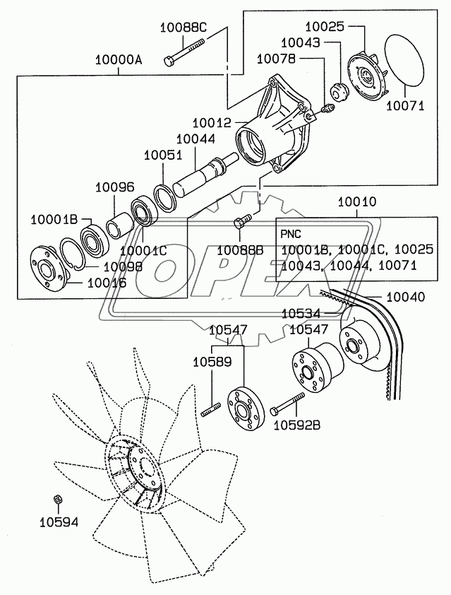 WATER PUMP AND FAN MOUNTING