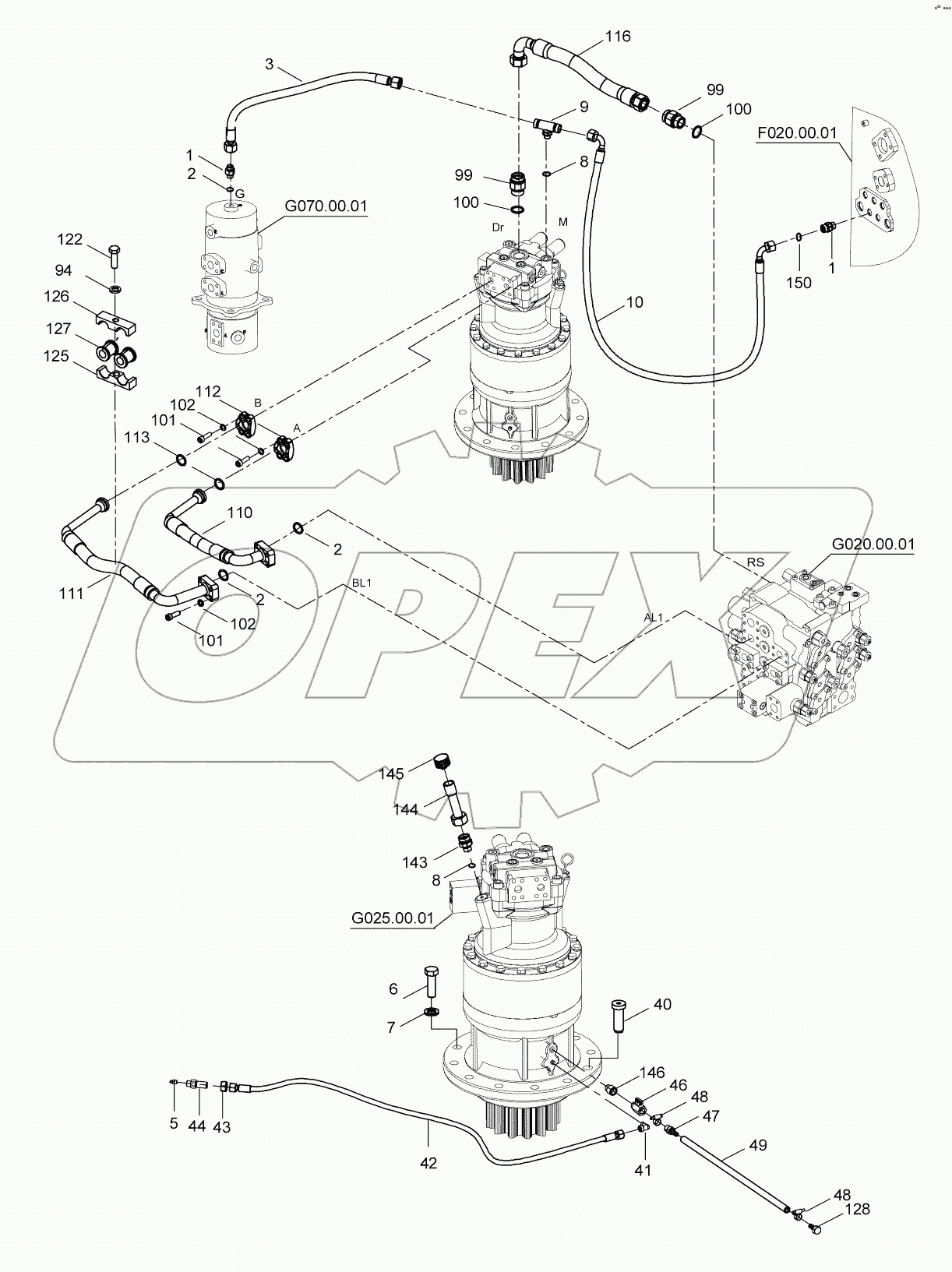  UPPER FRAME HYD. PIPING, TRAVEL&SWING