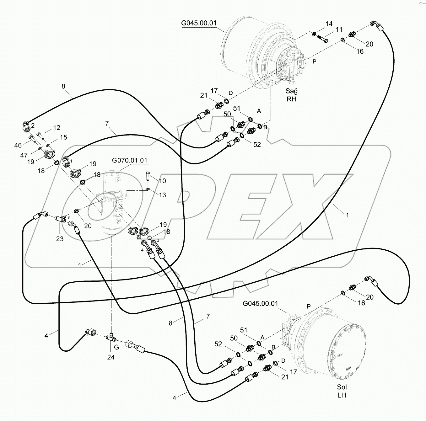  LOWER FRAME HYDRAULIC PIPING, TRAVEL