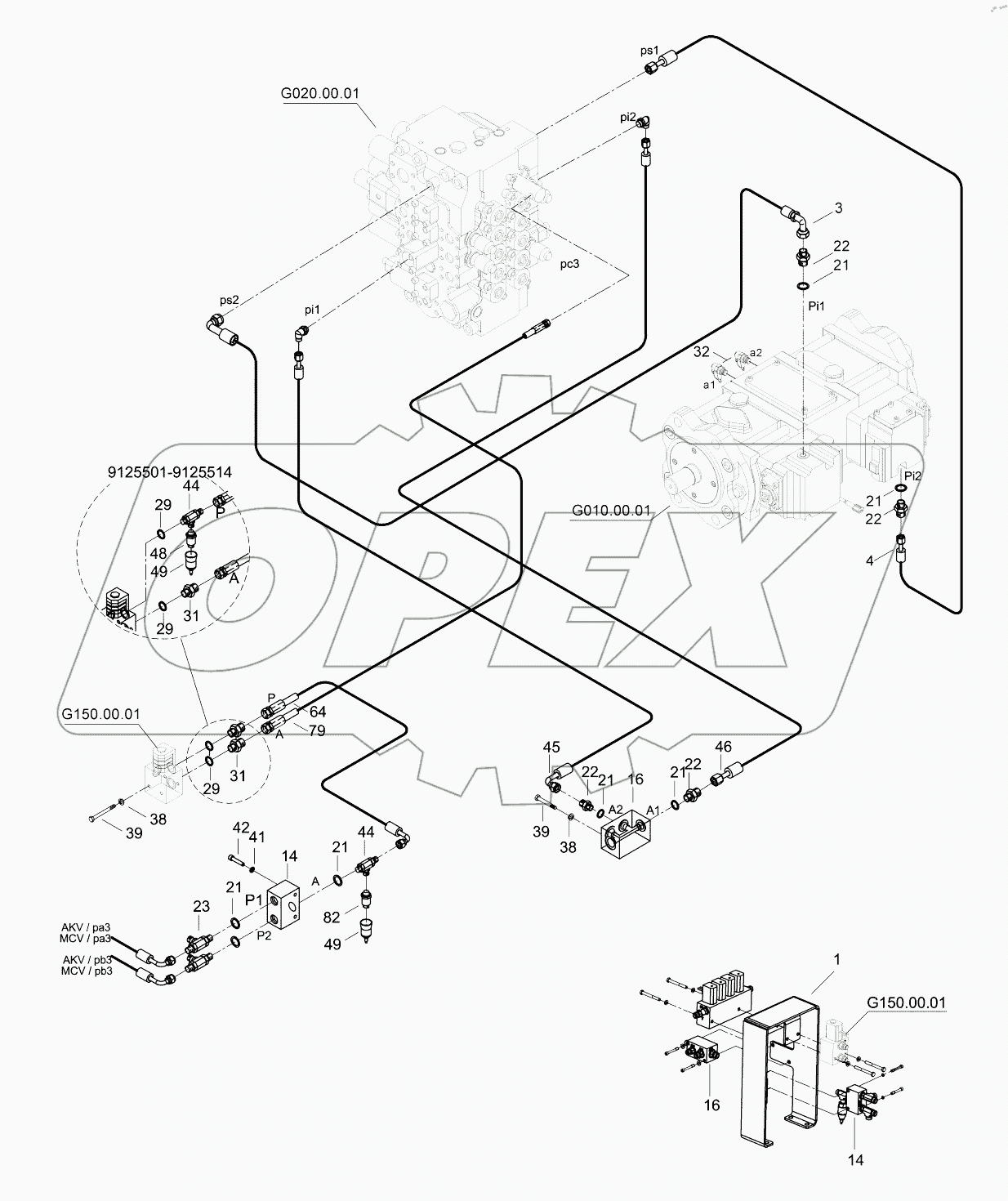  PILOT HYD. PIPING, BASE (1) 9125501 - B125655