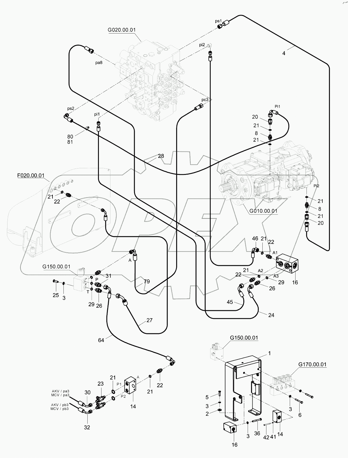  PILOT HYD. PIPING, BASE (1) B125656 -