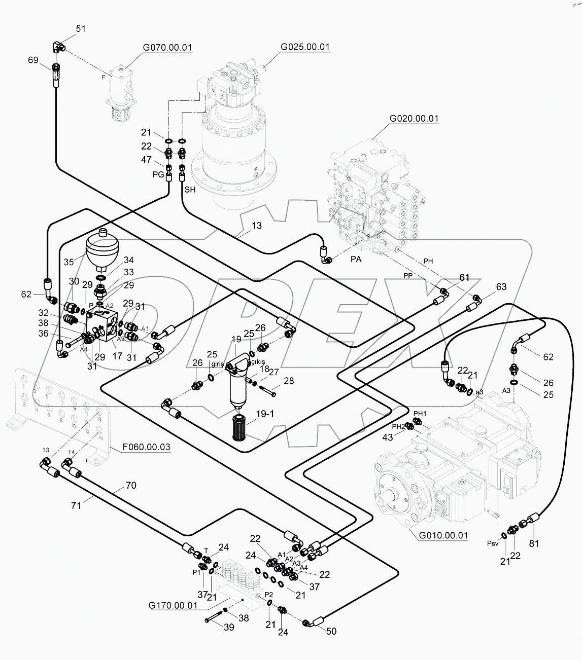  PILOT HYD. PIPING, BASE (2) 9125501 - B125655