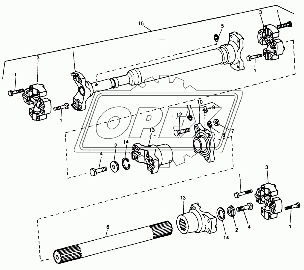 INPUT DRIVE SHAFTS AND U-JOINTS - TRANSMISSION TO FRONT DIFFERENTIAL UNIVERSAL JOINTS (WITHOUT DISCONNECT)