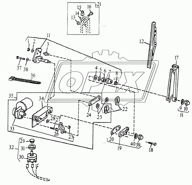 OPERATOR ENCLOSURE - FRONT WINDSHIELD WIPER AND SWITCH