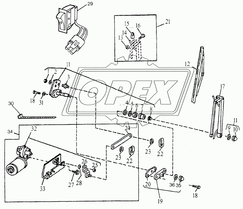 OPERATOR ENCLOSURE - REAR WINDSHIELD WIPER AND SWITCH