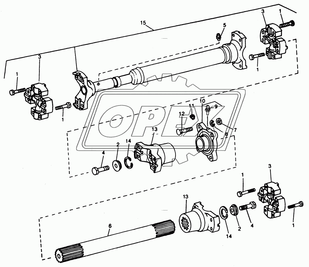 INPUT DRIVE SHAFTS AND U-JOINTS - TRANSMISSION TO FRONT DIFFERENTIAL UNIVERSAL JOINTS (WITH DISCONNECT)