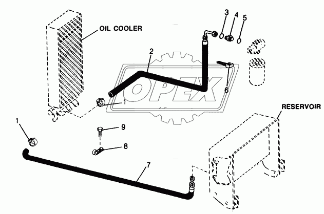 HYDRAULIC SYSTEM - HYDRAULIC RESERVOIR AND RETURN FILTER HOSES TO OIL COOLER