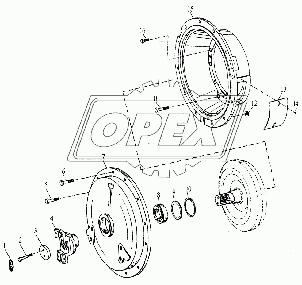 GEAR, SHAFTS, BEARINGS AND POWER SHIFT CLUTCH - CONVERTER HOUSING AND DRIVE