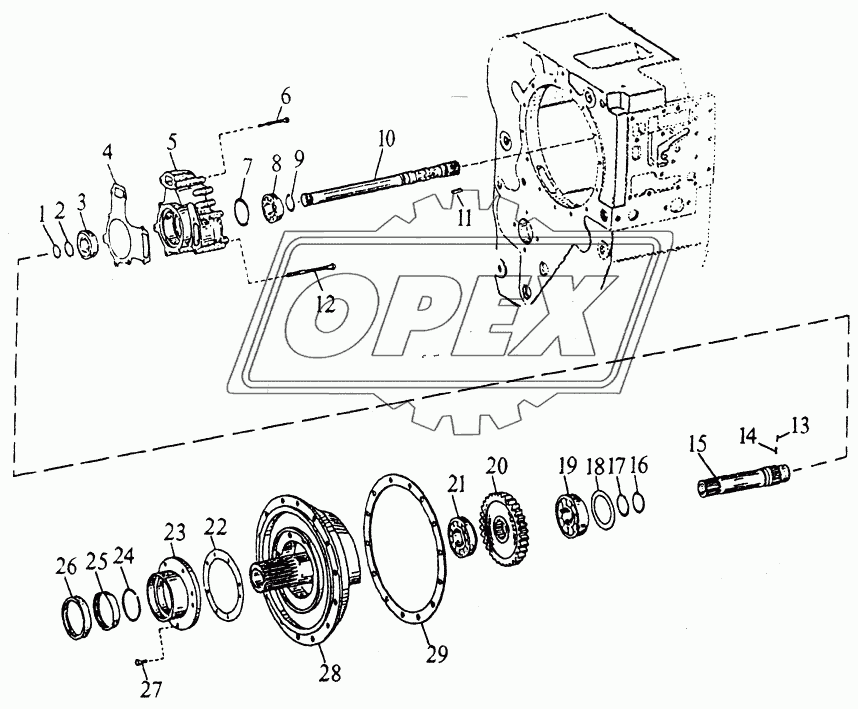GEAR, SHAFTS, BEARINGS AND POWER SHIFT CLUTCH - INPUT SHAFT, HOUSING AND CHARGE PUMP