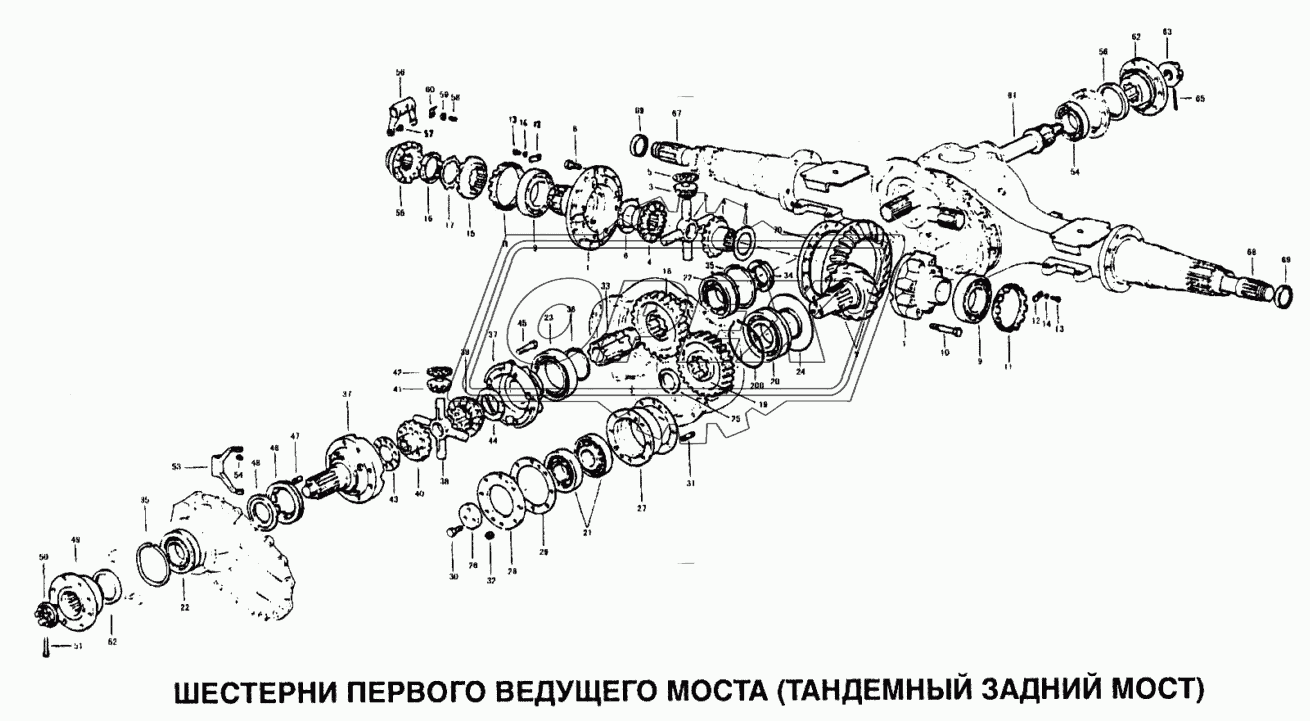 Шестерни первого ведущего моста (тандемный задний мост)