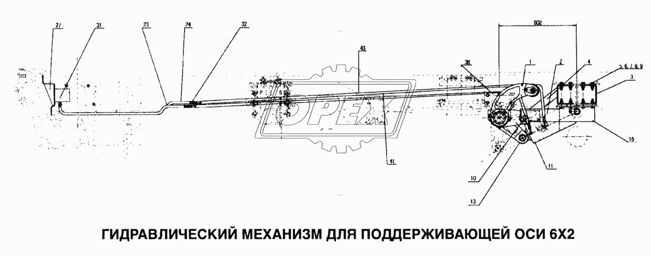 Гидравлический механизм для поддерживающей оси 6x2