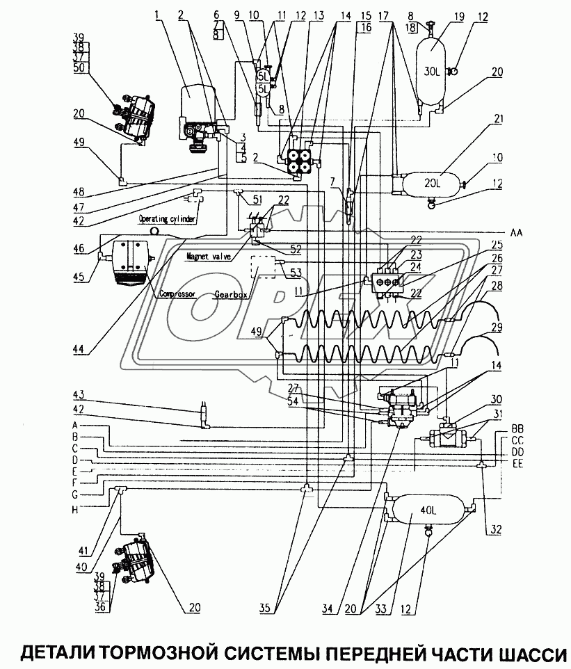 Детали тормозной системы передней части шасси