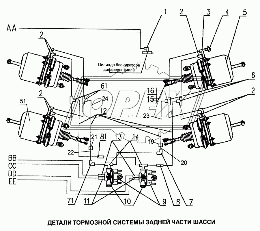 Детали тормозной системы задней части шасси