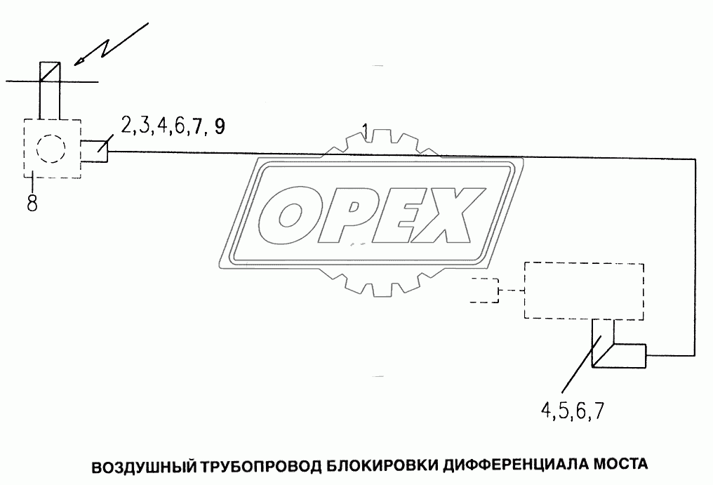 Воздушный трубопровод блокировки дифференциала моста