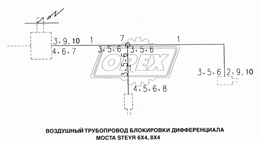 Воздушный трубопровод блокировки дифференциала моста STEYR 6x4, 8x4