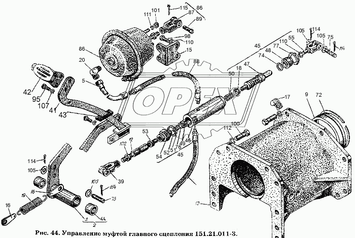 Управление муфтой главного сцепления 151.21.011-3