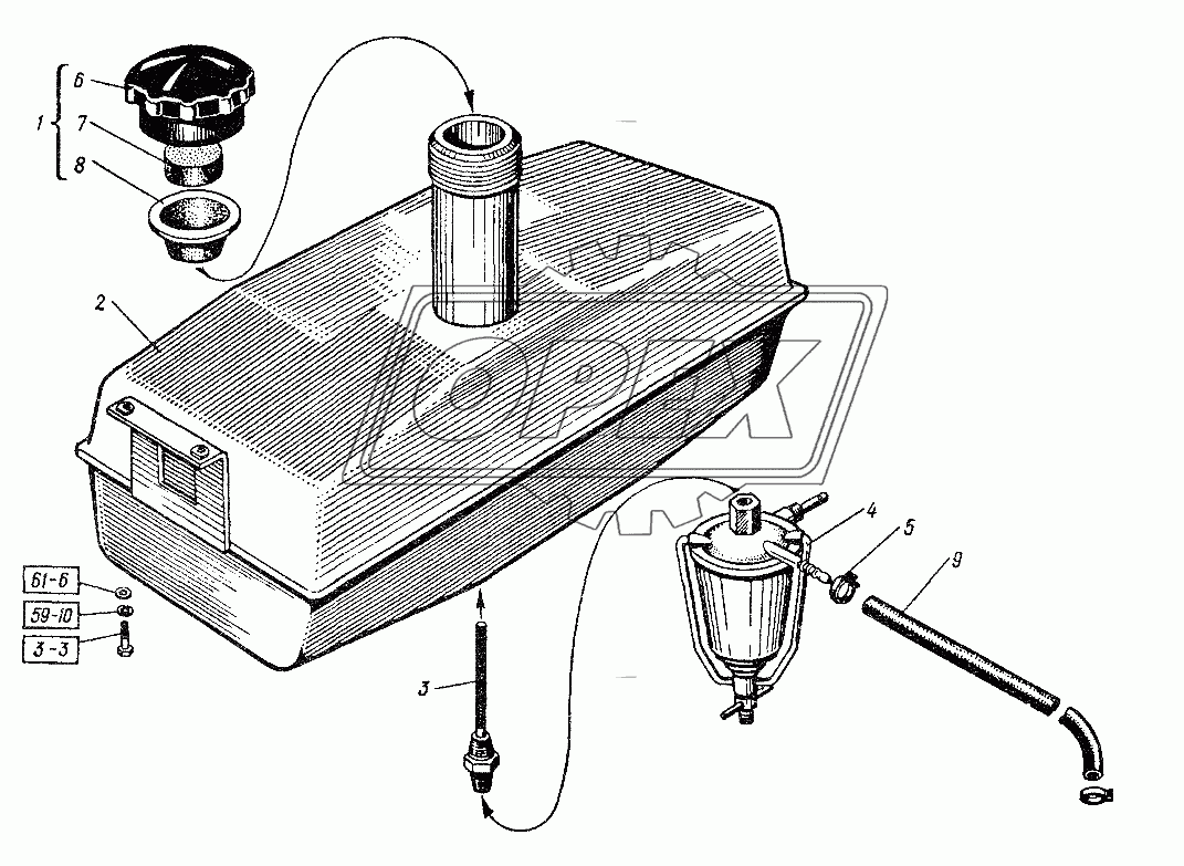 Система подогрева двигателя. Бачок топливный