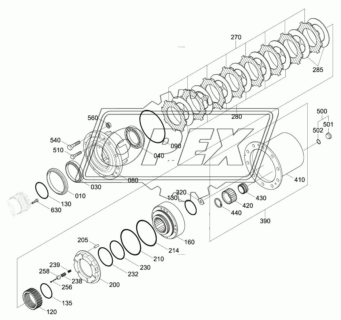FRONT AXLE OUTPUT GROUP (#0074-)