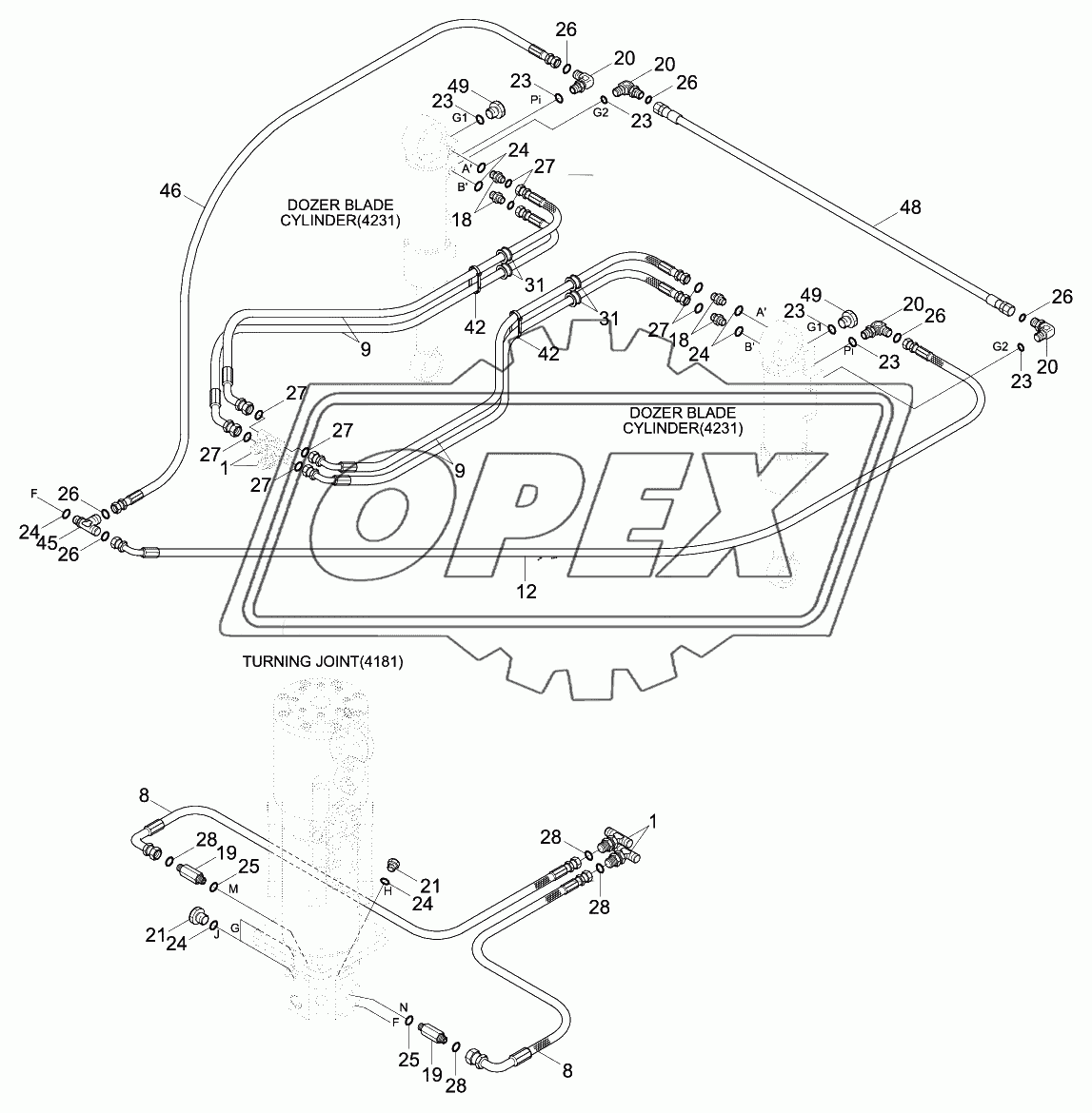 LOWER HYD PIPING (REAR DOZER, #0310-)