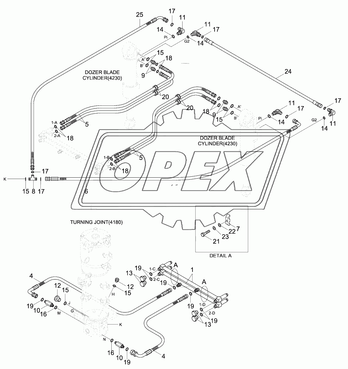 LOWER HYD PIPING (REAR DOZER, -#0309)