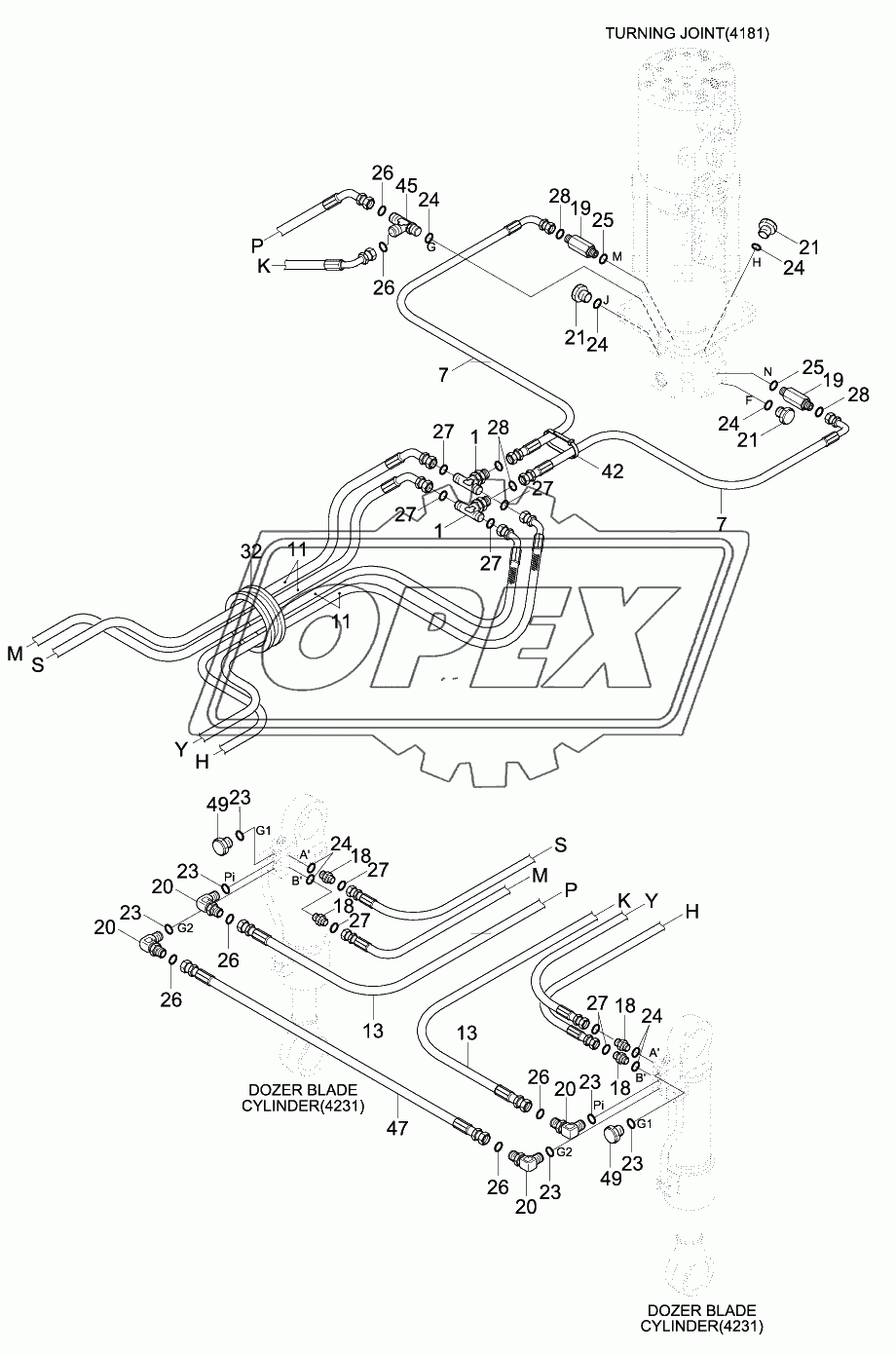 LOWER HYD PIPING (FRONT BLADE, #0310-)