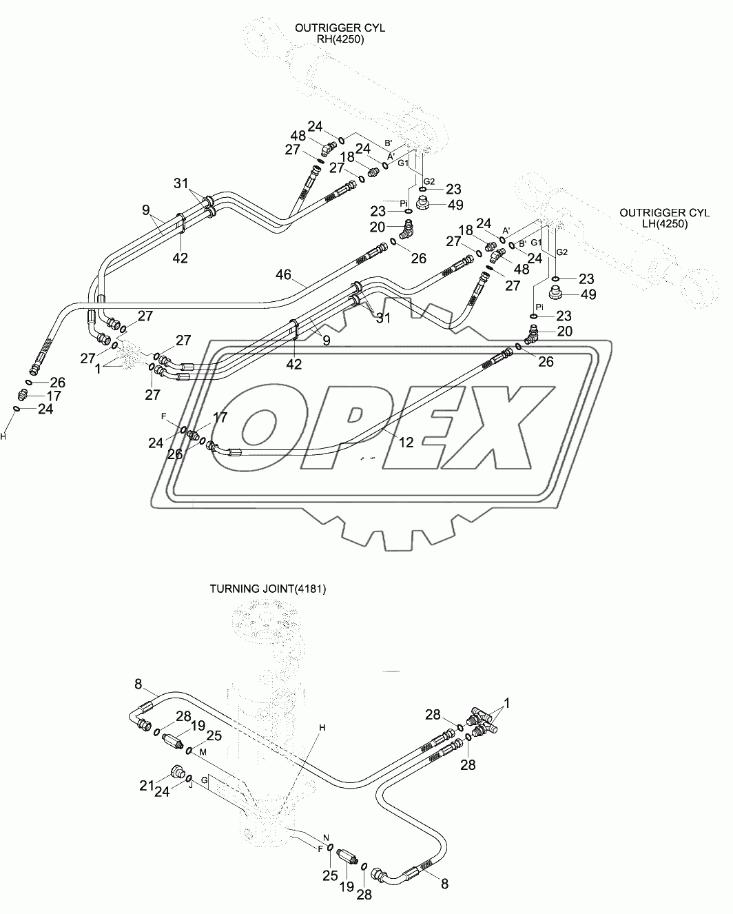 LOWER HYD PIPING (2 OUTRIGGER, #0310-)