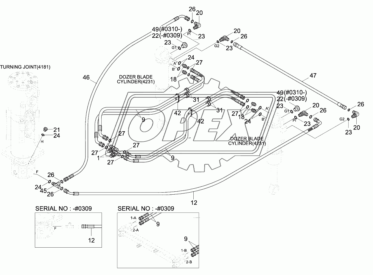 LOWER HYD PIPING 1 (F/OUT, R/DOZER)