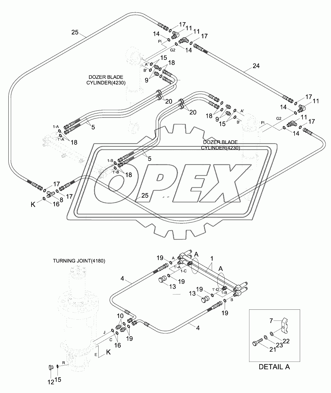 LOWER HYD PIPING(REAR BLADE, -#0014)