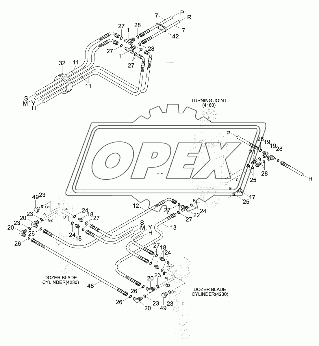 LOWER HYD PIPING(FRONT BLADE, #0015-)