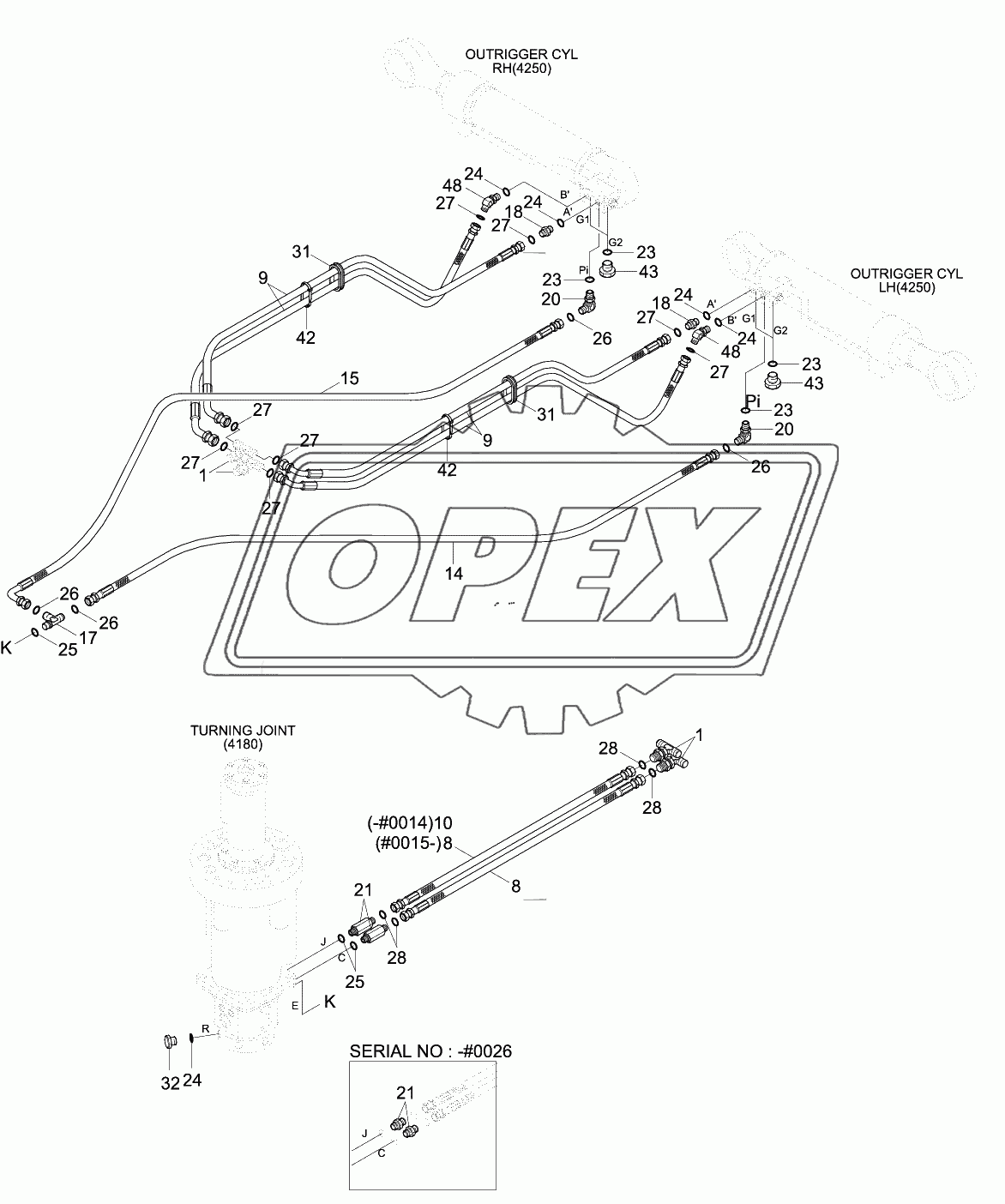 LOWER HYD PIPING(2 OUTRIGGER, #0015-)